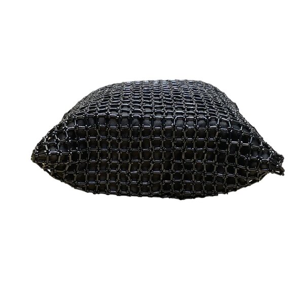 Handmade Women’s Black Beaded Squared Woven Pattern Long Strap Crossbody Bag - Picture 7 of 11